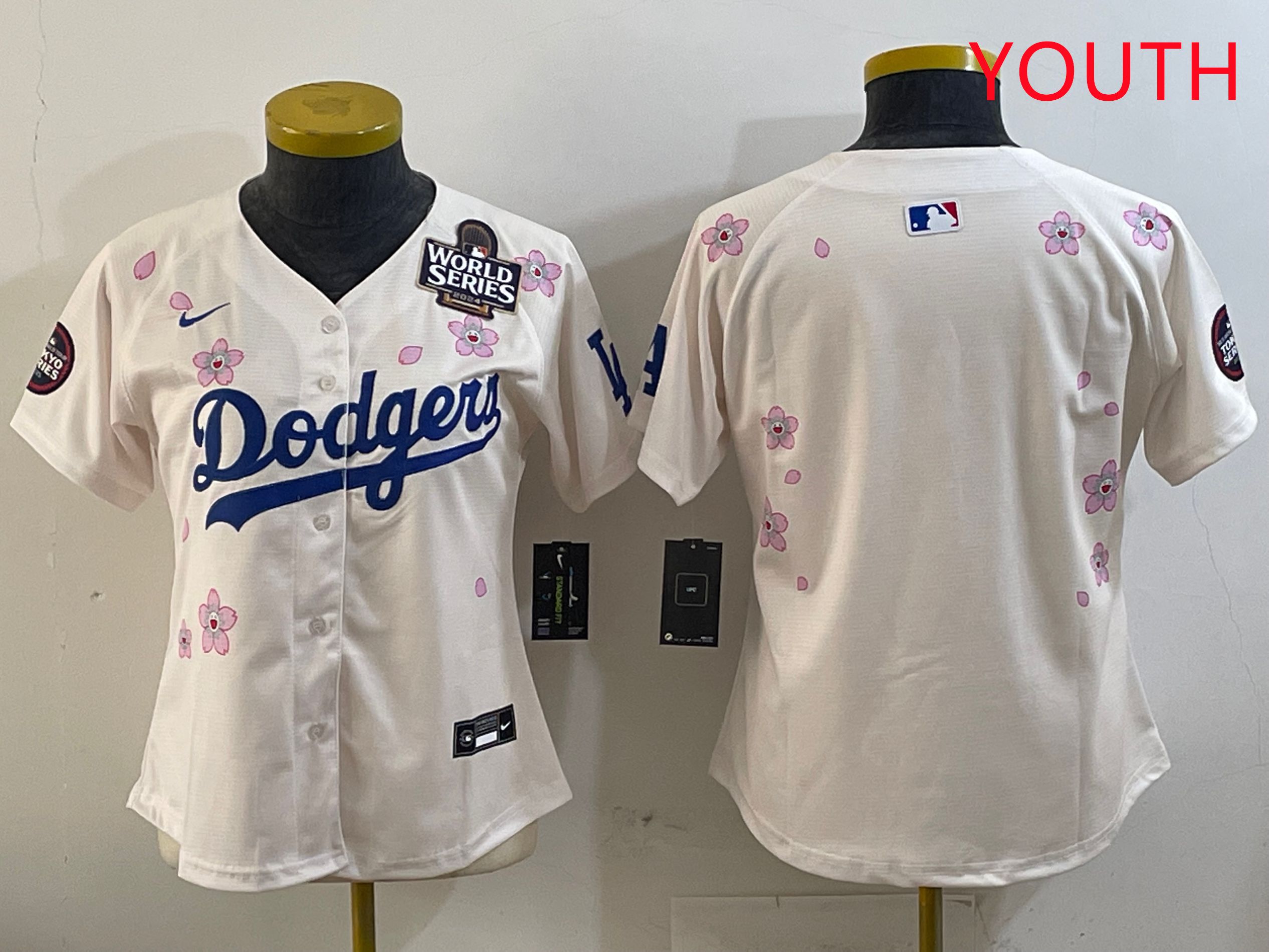 Youth Los Angeles Dodgers Blank Cream Sakura Edition 2025 Nike MLB Jersey style 3->youth mlb jersey->Youth Jersey